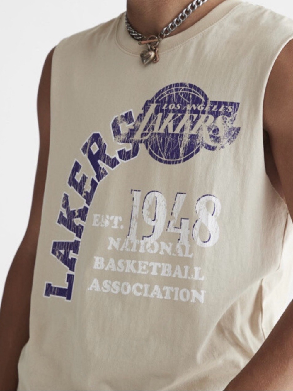 Los Angeles Lakers Shirt Mens L Purple Cutoff Tee Tank Workout Gym Cream Urban